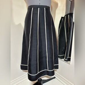 Fusion Black Stripe A-Line Skirt with White Piping 100% Silk